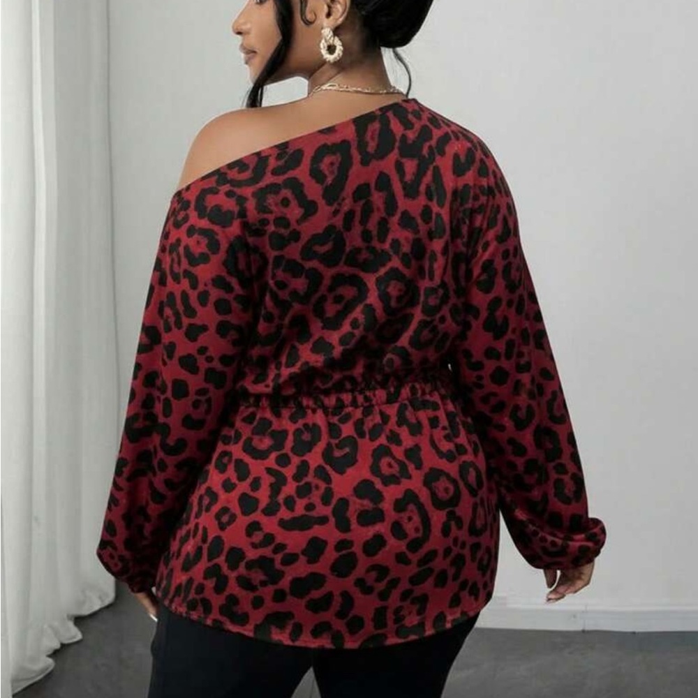 Plus Size Asymmetrical Off Shoulder Top Blouse Shirt Pink - Picture 13 of 16